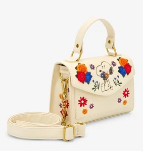 NEW Loungefly Peanuts Snoopy Crochet Flowers Embroidered Artsy Crossbody Bag - Picture 1 of 4