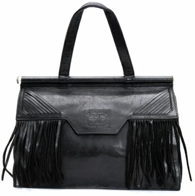 Jean Paul Gaultier Leather Fringe Handbag Black 12.99"x9.45"x3.94" - Image 1 of 4