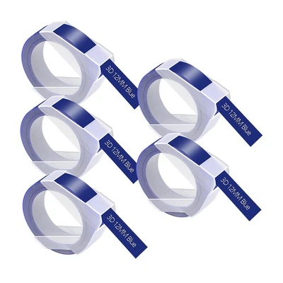 5PK Compatible for Dymo 521206 Label Maker 3D Emobssing Tapes White on Blue 12mm - Image 1 of 4