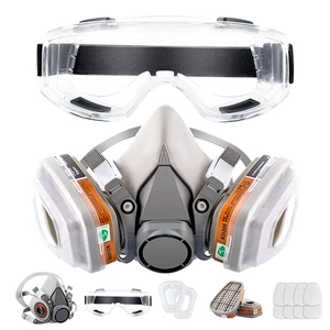 Respirator Reusable Half Face Cover Gas Mask with Safety Glasses, Filters for Pa - Picture 1 of 12