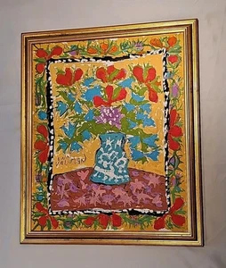UNO VALLMAN. Still life with flowers, oil on canvas, signed free shipping - Picture 1 of 11