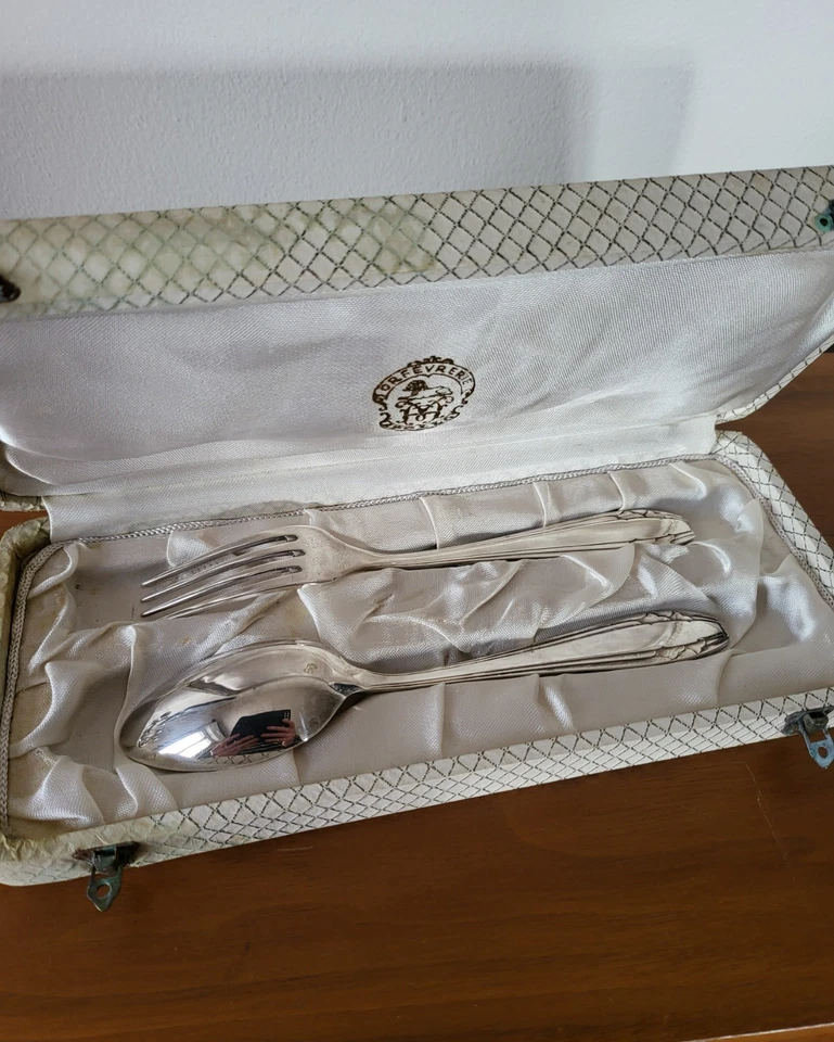 Couverts de Baptême en métal argenté APOLLO cuillère et fourchette - Photo 1/4