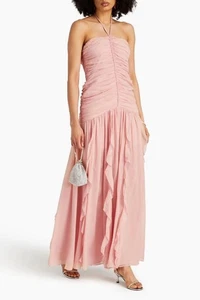 $958 - VERONICA BEARD Lucine Ruched Silk Halter Dress in Ballet Pink Size 12 - Picture 1 of 7