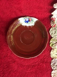 Vtg Occupied Japan Saucer with Raised Gold Filigree Multi-Color Floral Burnt Red - Picture 1 of 4
