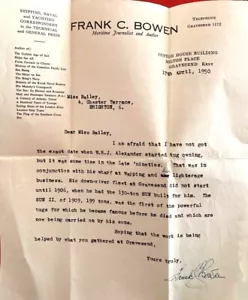 Frank C Bowen Signed Headed Notepaper Maritime Journalist Sun Tugs Tilbury Burma - Picture 1 of 3