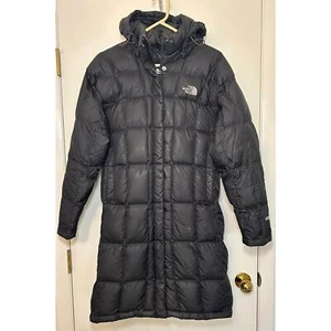 NORTH FACE 600 Black Down Hooded Quilted Puffer Long Parka Coat Jacket Womens M - Picture 1 of 12