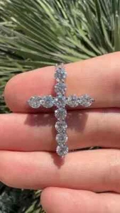 3.00Ct Round Cut Lab-Created Diamond Women's Cross Pendant 14K White Gold Plated - Picture 1 of 3