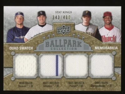 2009 Ballpark Collection Braun Holliday McLouth Young Stat Kings  Quad Swatch - Image 1 of 3