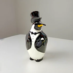 Estatuilla de pingüino Enesco de colección en esmoquin sombrero de copa pajarita cerámica pintada a mano - Imagen 1 de 11