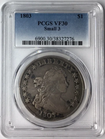 1803 $1 Draped Bust Dollar PCGS VF30 Small 3* Cover