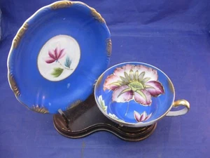 VINTAGE ROYAL SEALY PORZELLAN TEETASSE & UNTERTASSE - GROSSE ROSA BLUME ÜBER BLAU - JAPAN - Bild 1 von 11