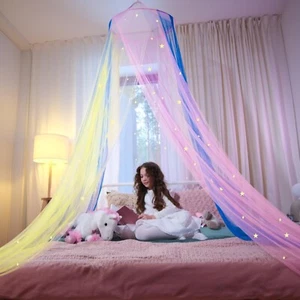 Betthimmel für Mädchen mit leuchtenden Sternen passend für Einzel-, Zweibett-, Full-, Queen-Size-Kinder - Bild 1 von 5