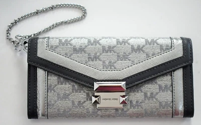 NEW Authentic MICHAEL KORS WHITNEY Metallic Logo Jacquard Chain Envelope Wallet - Image 1 of 4