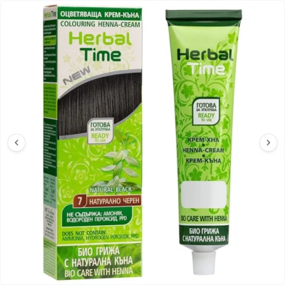 Herbal Time Bio Henna Schwarz Haarfarbe Creme Pflanzen Naturhaarfärbemittel - Bild 1 von 3