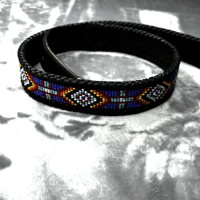 Beaded Belt Womens 30" to 33" Waist Silver Tone Buckle Southwestern Cowgirl - Image 1 of 4