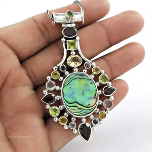 Abalone Shell 925 Silver Bezel Ethnic Handmade Art Deco Wedding Pendant Jewelry - Picture 1 of 4