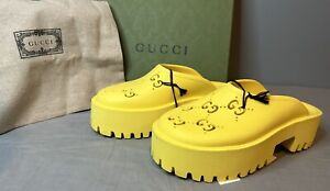 Gucci Rubber GG Through Slip On Platform Sandals Yellow Women’s Size 39 (US 9)