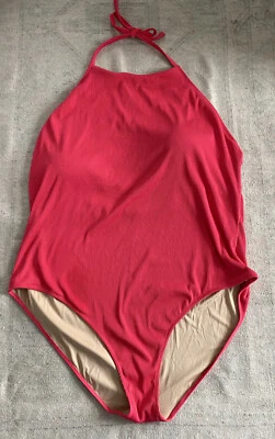 ANTIGUO TRAJE DE BAÑO AZUL MARINO TALLA GRANDE 4X ROSA ACANALADO CUELLO ALTO HALTER UNA PIEZA USADO EN EXCELENTE ESTADO Foto 1 de 4