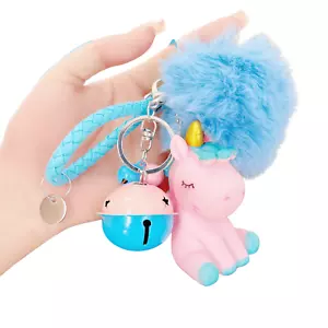 Süßes Einhorn Schlüsselanhänger mit Bommel und Glocke - lustiges Geschenk für jedes Alter - Bild 1 von 15