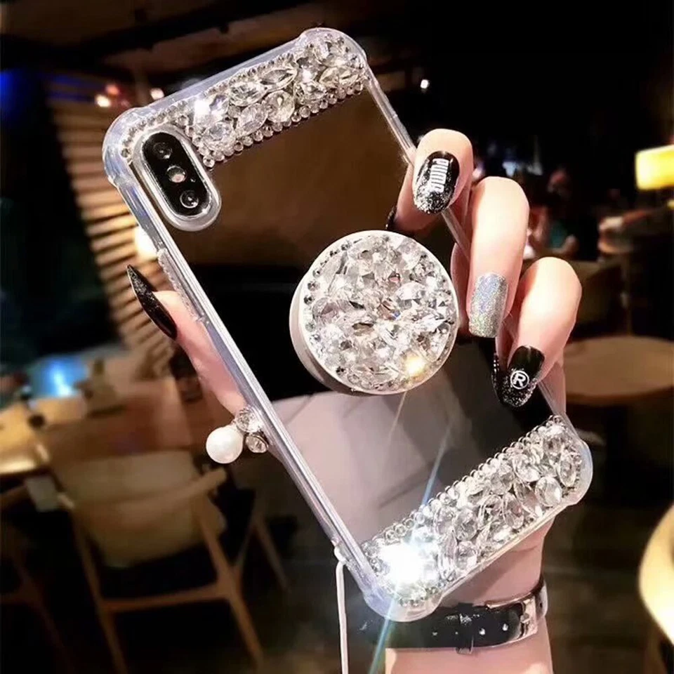 Funda con Soporte Espejo Diamante Brillante para Samsung Galaxy S21 S20 S10 S9 Note Foto 1 de 4