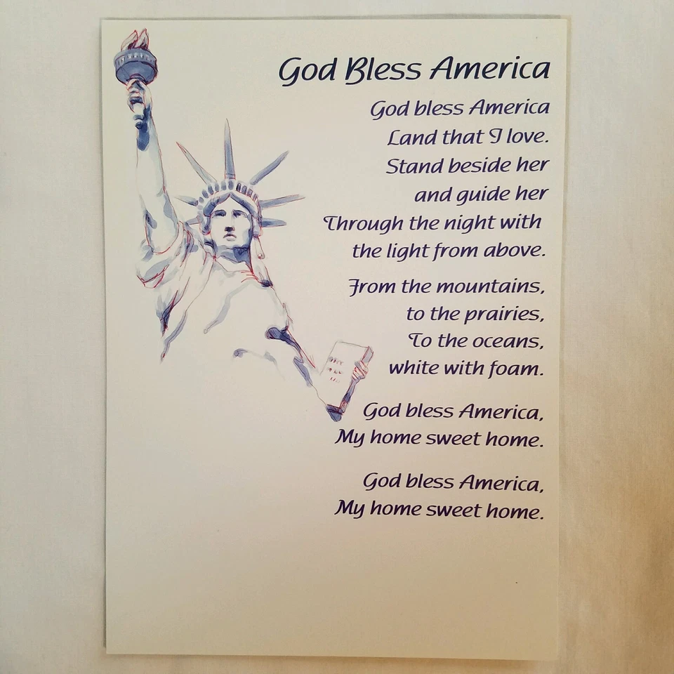 Tarjeta de felicitación God Bless America Estatua de la Libertad Irving Berlín Dama Libertad Foto 1 de 1