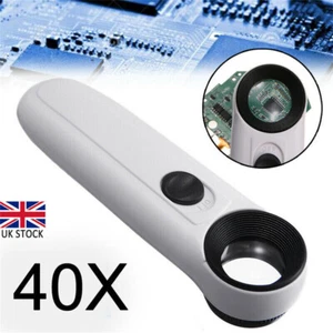 2-LED Handheld 40X Magnifier Reading Magnifying Glass Jewelry Loupe With Light - Picture 1 of 13