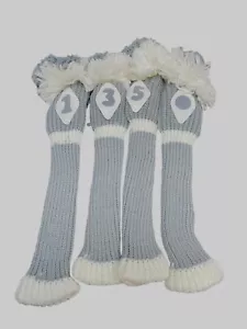 Vintage NOS High Skore Pom Pom Golf Club Head Covers Knit Socks Gray / White - Picture 1 of 8