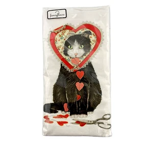 Mary Lake-Thompson Tea Towel Cat Hearts Fancy Flour Sack Dish Cloth Valentine - Picture 1 of 6