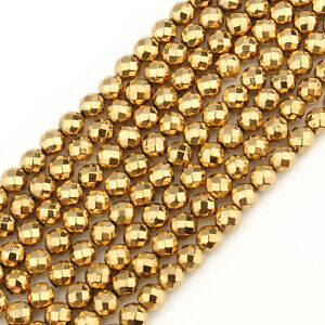 Good Quality 6MM Real Gold Plated Faceted Round Hematite Beads Loose Beads