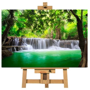 Green Waterfall Forest Nature canvas Wall Art Picture Print Ready To Hang - Picture 1 of 1