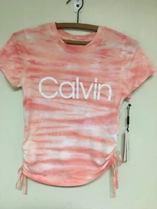 Calvin Klein Performance Damen Tie Dye Ruched Side Tee Pink/Weiß Gr.XS Neu mit Etikett - Bild 1 von 3