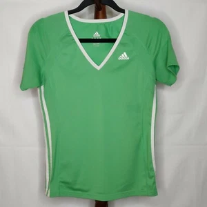 Adidas Damen S Activewear T-Shirt grün mit weißen Streifen V-Ausschnitt kurzarm - Bild 1 von 6