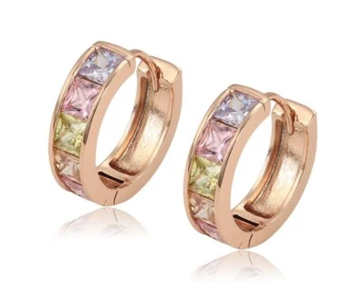 Rose Gold Multi-Colour Gemstone Huggie Hoop Earrings Foto 1 de 3