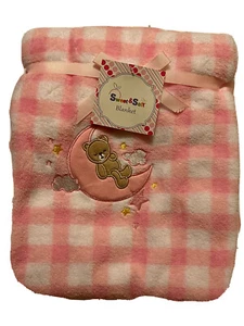 Baby Blanket NWT Girl 75 X 100cm Pink And White Bear Girl Sweet & Soft Brand - Picture 1 of 7