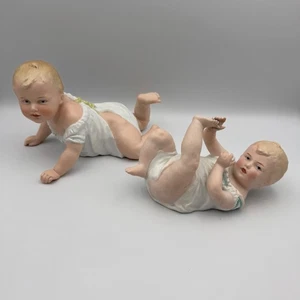 Conjunto de muñecas bebé bisque porcelana Gerbruder Heubach vintage figuras alemanas años 1900 - Imagen 1 de 15