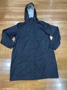 LL Bean Rain Jacket 1X Black Waterproof Shell Coat Anorak Parka Long - Picture 1 of 9