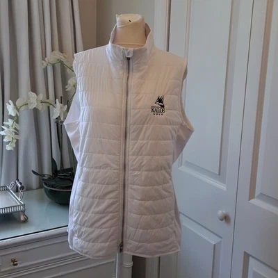 全新带标签 Peter Millar 女式 Performance 白色 Puffer 运动服/高尔夫背心拉链 LG — 第 1/4 张图片