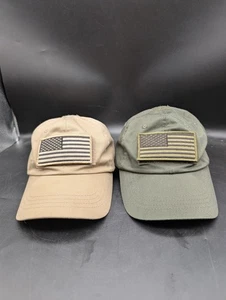 Rothco Military Hat StrapBack Tactical Cap EUC American Flag Patch Lot of 2 - Picture 1 of 13