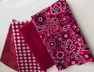 4 Remnants Vintage Cotton Quilting Fabric: Plaid, Floral, Geometric Red 1.5 yds - Picture 1 of 3