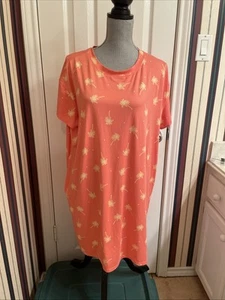 Joyspun Sleep Shirt Nightgown Coverup Peach Size L XL Palms Trees Pockets - Picture 1 of 10