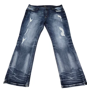 Rock Revival Remix Herren Blue Distressed Denim Straight Jeans Seitenschlitz Saum Gr. 40 - Bild 1 von 11