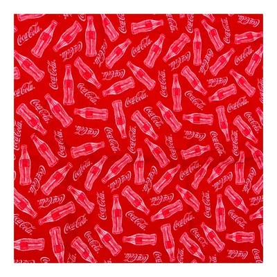 Tela de algodón con estampado de botellas rojas y blancas Coca-Cola a gran escala Soda Pop 2 yardas Foto 1 de 4