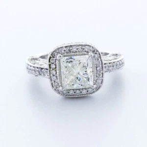4.3CT LAB-CREATED DIAMOND D/VVS2 PRINCESS CUT 14K WHITE GOLD HALO ACCENT RING - Picture 1 of 7
