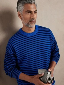 Suéter italiano extra fino de lana merino de cachemir azul XL Banana Republic para hombre - Imagen 1 de 1