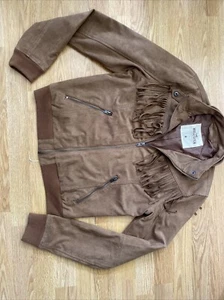 Hollister Women’s Faux Suede Fringe Short Festival Jacket Size M Brown  - Picture 1 of 9