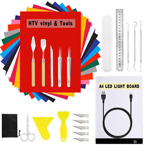 28pcs Vinyl Weeding Kit A4 LED Light Pad Heat Transfer Sheets Iron On T-Shirt HD