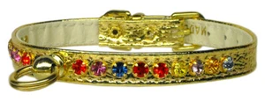 Collar de perro con diamantes de imitación dorado con cristales genuinos de colores mixtos joyados a mano EE. UU. - Imagen 1 de 12