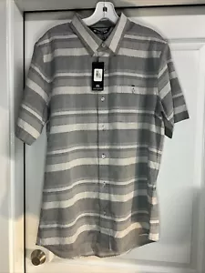 Travis Mathew Short Sleeve Button Shirt Mens Size M Gray Golf Striped Casual - Picture 1 of 8