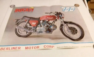 VINTAGE DUCATI 750 ITALIAN PRINTED IN ITALY MOTORCYCLE POSTER BERLINER NOS 1971 - Picture 1 of 6