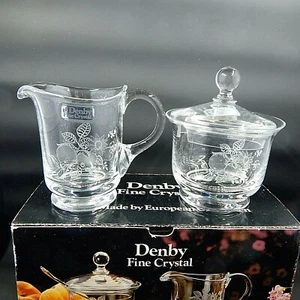 Denby Fine Crystal Etched Sugar and Creamer Fall Apples Sunflower Acorns - Picture 1 of 12